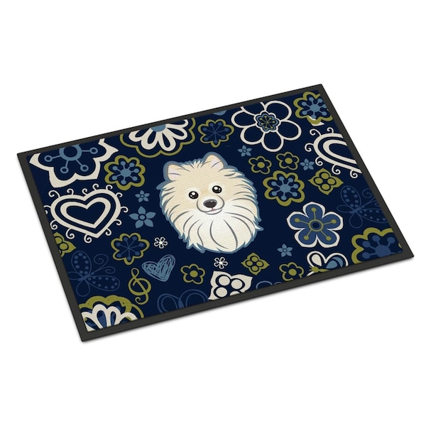 Carolines Treasures 24 x 36 in. Blue Flowers Pomeranian Indoor or Outdoor Mat BB5058JMAT - main